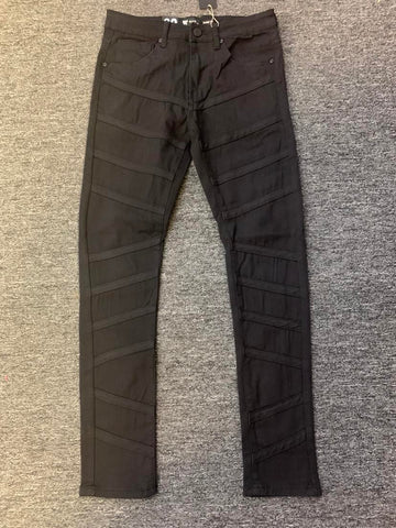 Men Jet Black Skinny Fit Diagonally Strip Pants