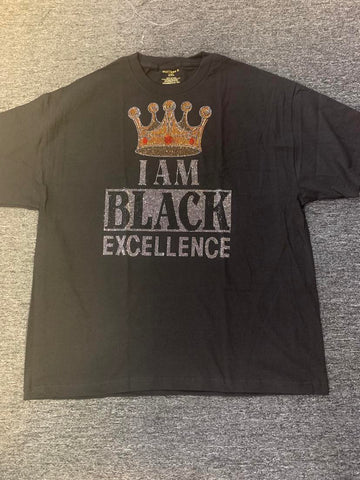 Men Plus Size Black Rhinestone Black Excellence Tee