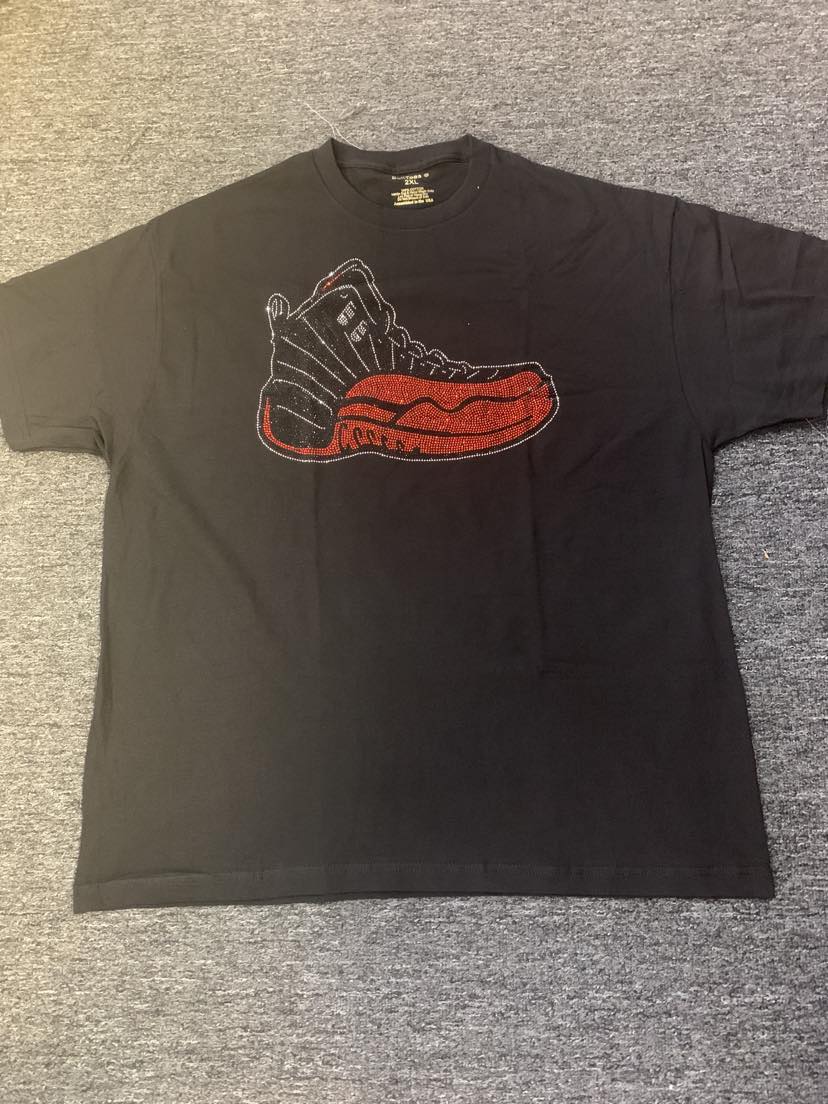 Men Plus Size Black Rhinestone Red/ Black J's Tee