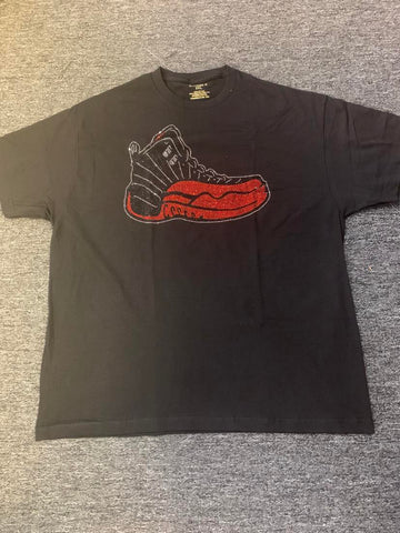 Men Plus Size Black Rhinestone Red/ Black J's Tee