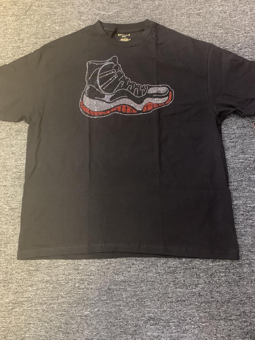 Men Plus Size Black Rhinestone Silver/ Red J's Tee