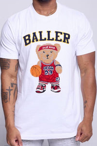 Kids White Chenille / Embroidery Baller Bear T-shirt