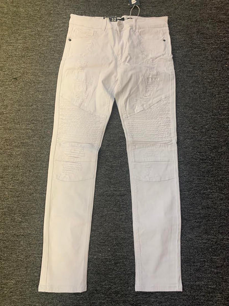 Men White rigged Biker style Pants