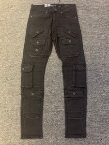 Men Jet Black Multi Pocket Patch Jeans