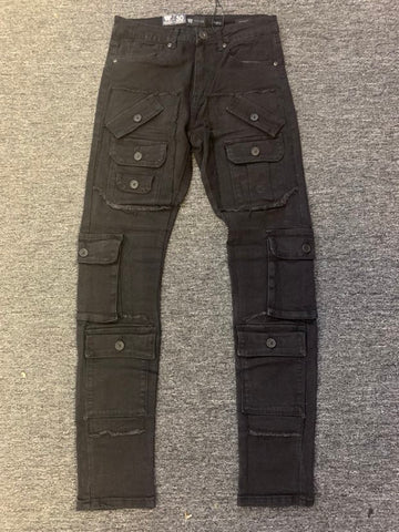 Men Jet Black Multi Pocket Patch Jeans