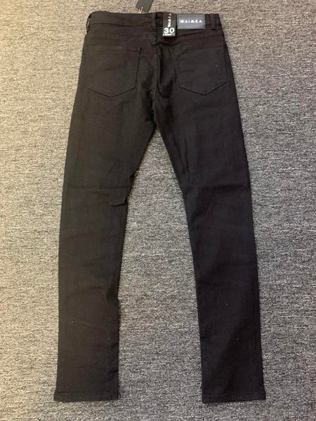 Men Jet Black Skinny Fit Diagonally Strip Pants