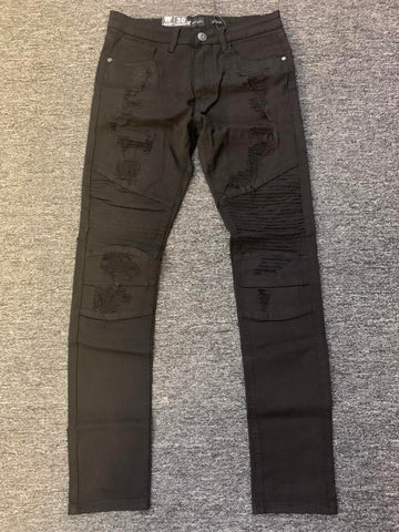 Men Jet Black Damaged Motorbike Style pants