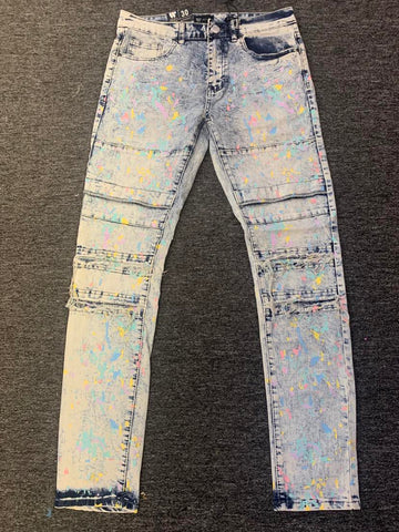 Men Bleach Wash Multi paint Splatter Jeans