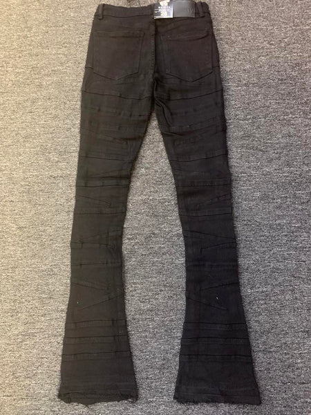 Men Jet Black Criss Cross Stitching Stack Pants