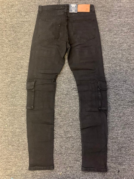 Men Jet Black Multi Pocket Patch Jeans