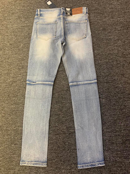 Men Blue Wash Stitched and Damaged Jeans