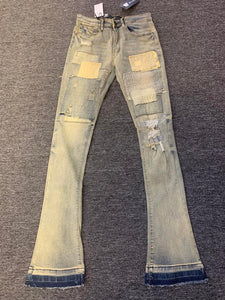 Men Vintage Wash Patched Up Stack Jeans