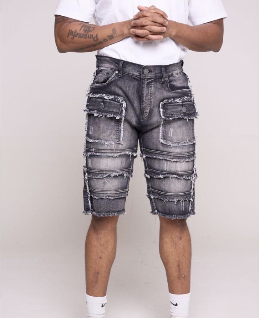 Kids Black Wash Patchwork Denim Shorts