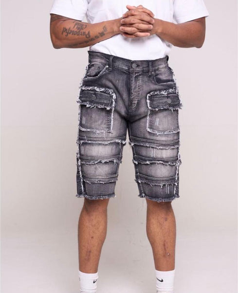 Kids Black Wash Patchwork Denim Shorts