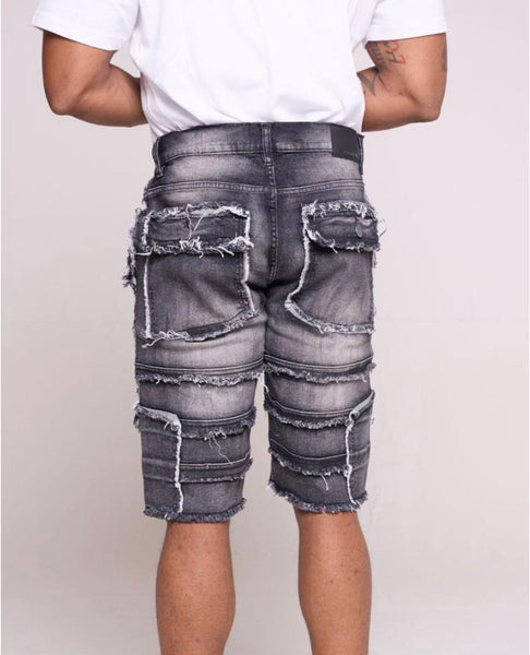 Kids Black Wash Patchwork Denim Shorts