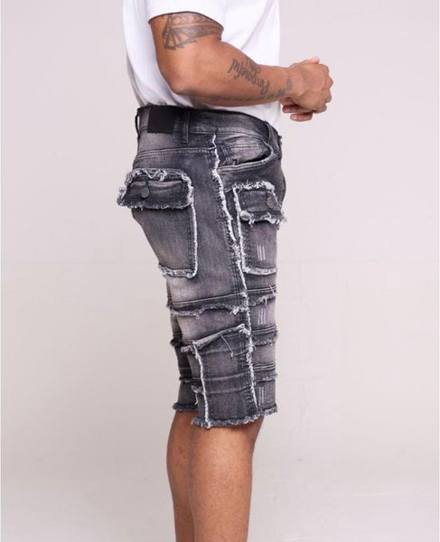 Kids Black Wash Patchwork Denim Shorts