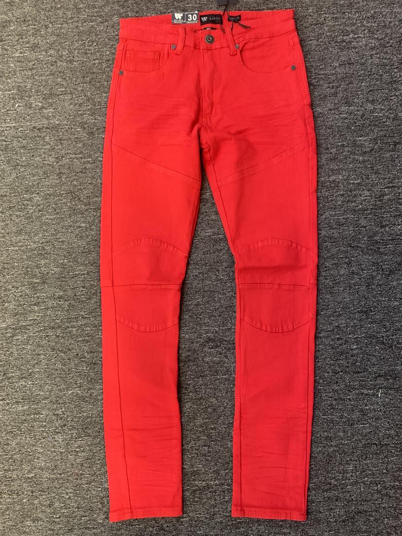 MEN RED SOLID KNEE PATCH PANTS