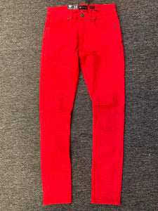 MEN RED SOLID KNEE PATCH PANTS