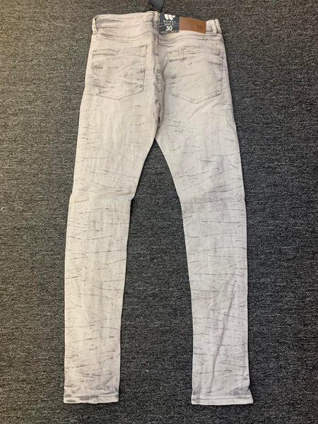 MEN GREY ACID WASH DESTROYED SQUARES STRECTH JEANS