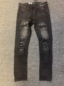 MEN BLACK WASH DAMAGED WITH WHITE PADDED LINNING JEANS