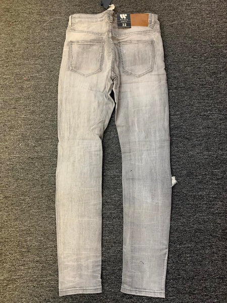 MEN GREY WASH DAMAGED WITH METAL STUD JEANS