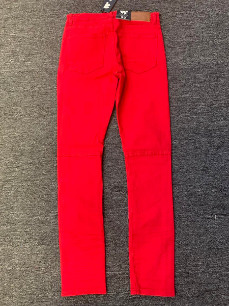 MEN RED SOLID KNEE PATCH PANTS