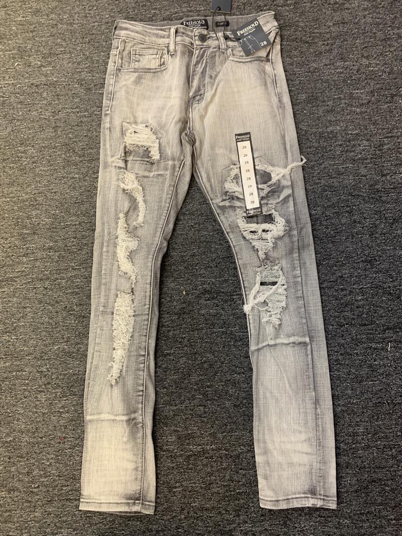 MEN GREY BLEACH DESTROYED WITH LINING JEANS