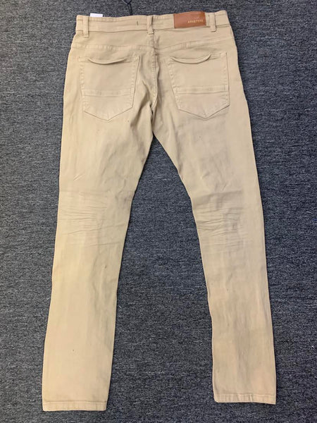 MEN LT KHAKI TWILL RIPPED PANTS STRETCH