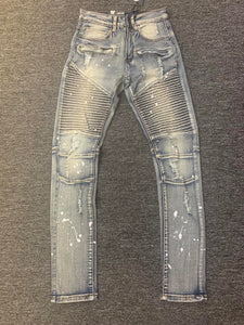 Men Vintage Bleach Paint Splash Biker Jeans