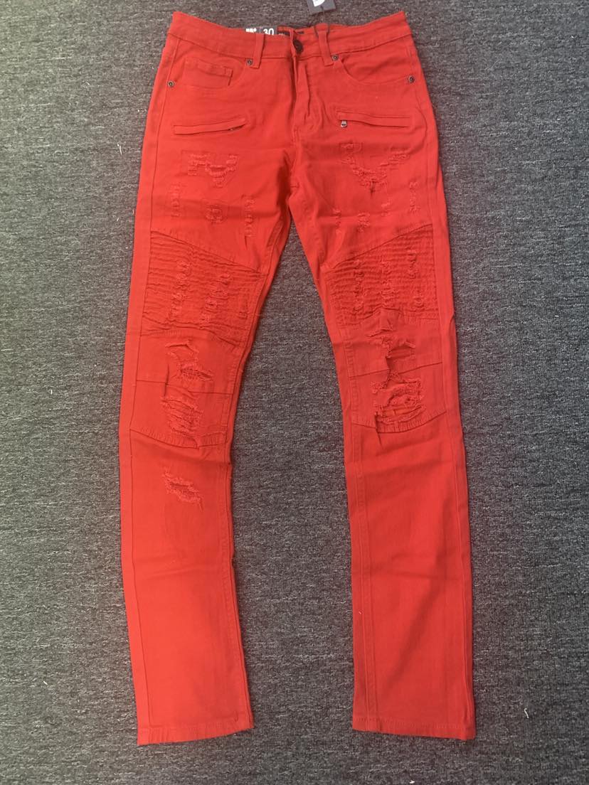 Men Red Biker Style Pants