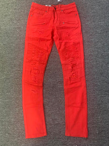 Men Red Biker Style Pants