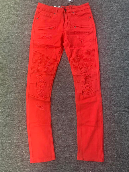 Men Red Biker Style Pants