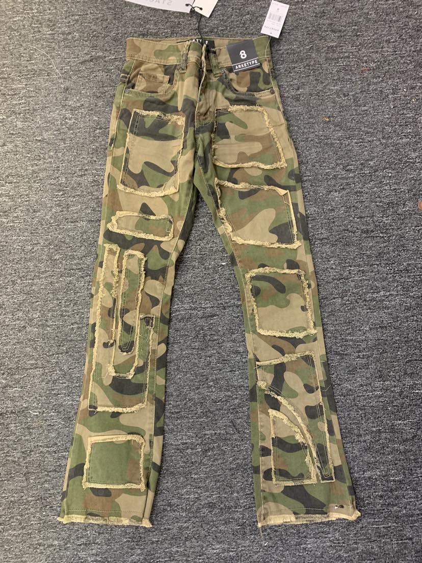 Men Olive Camo Metro Stacked Jeans