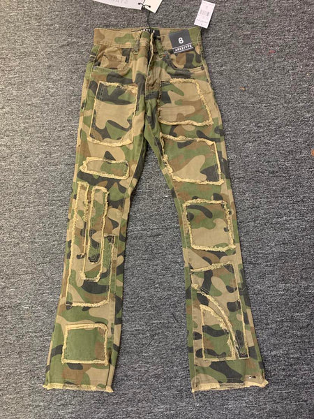 Kids Olive Camo Metro Stacked Jeans