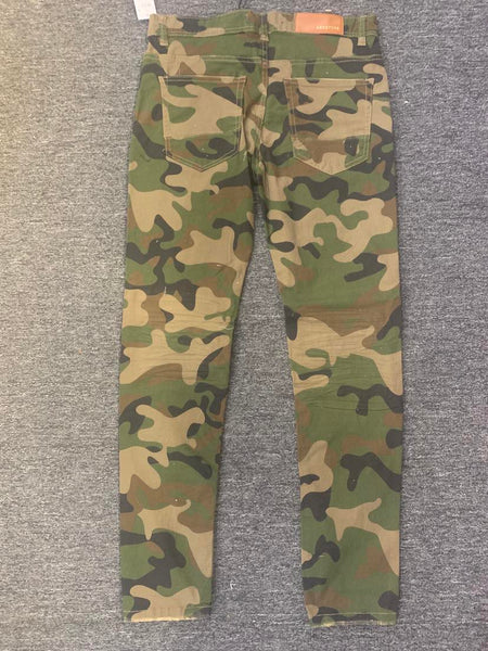 Men New Olive Camo Twill Ripped Stretch Pants