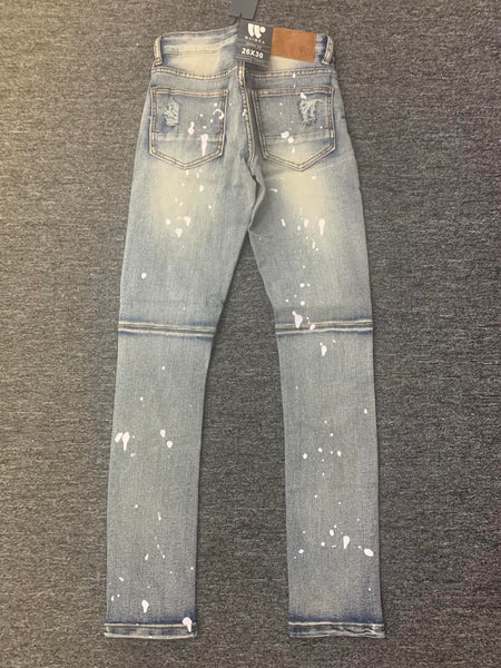 Men Vintage Bleach Paint Splash Biker Jeans