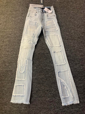 Kids Ice Blue Metro Stacked Jeans