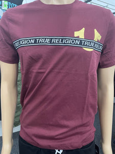 Men Burgundy True Religion with Stitched in Black/ Silver Strip Tee