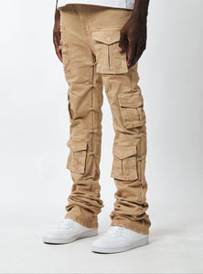 MEN KHAKI UTILITY CARGO TWILL STACK PANTS