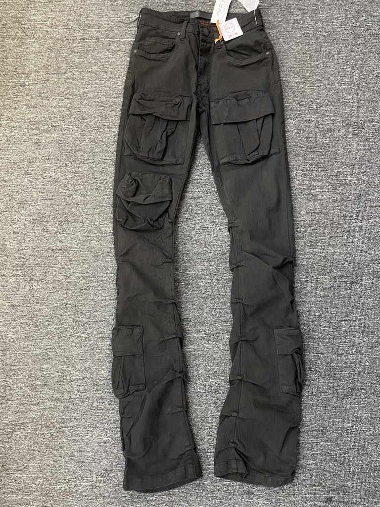 Men Jet Black Timeless Stacked Cargo Jeans