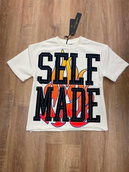 BOYS WHITE STUDDED SELF MADE CROP TEE