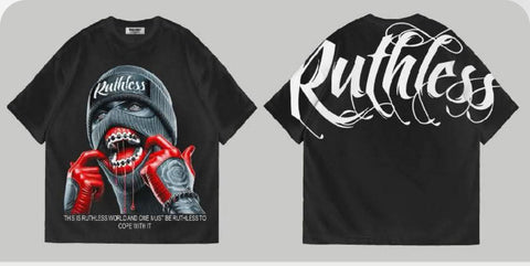 MEN BLACK CROPPED RUTHLESS WORLD TEE