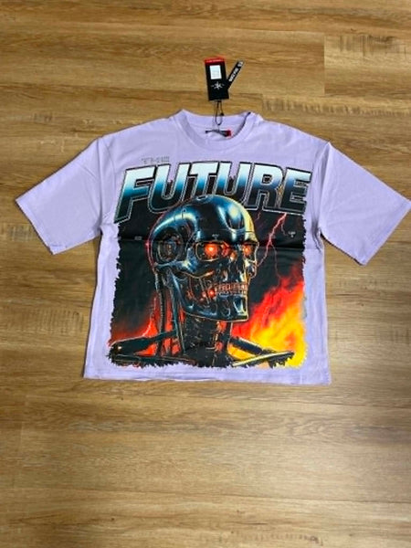 MEN PURPLE FUTURE RHINESTON DIGITAL PRINT CROP TEE