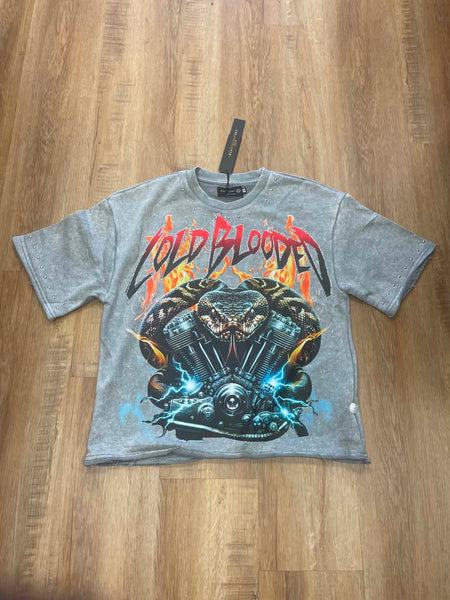 MEN COLD BLOODED GREY WASHED FRENCH TERRY CROP TEE