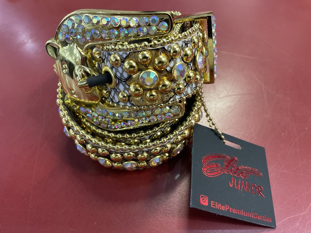 BOYS GOLD SNAKE SKIN RHINESTONE BELTS