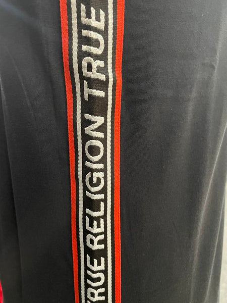 Men Black True Religion with Stitched in Red/ Black Side Strip Tee