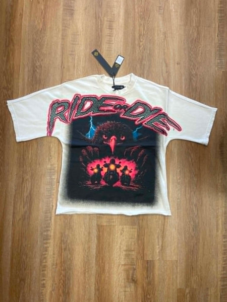 MEN NATURAL RIDE OR DIE RHINESTONE FRENCH TERRY CROP TEE