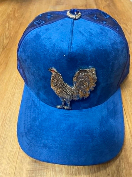 UNISEX ROYAL METAL ROOSTER LOGO BLUE RHINESTONE SNAPBACK
