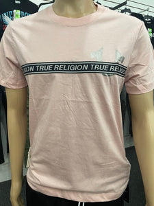 Men Dull Pink True Religion Black/ Silver Foil Taping Tee