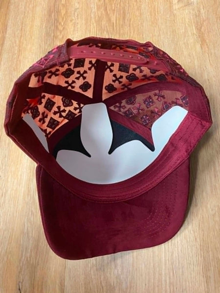 UNISEX BURGANDY 3D METAL CROSS LOGO RHINESTONE SNAPBACK